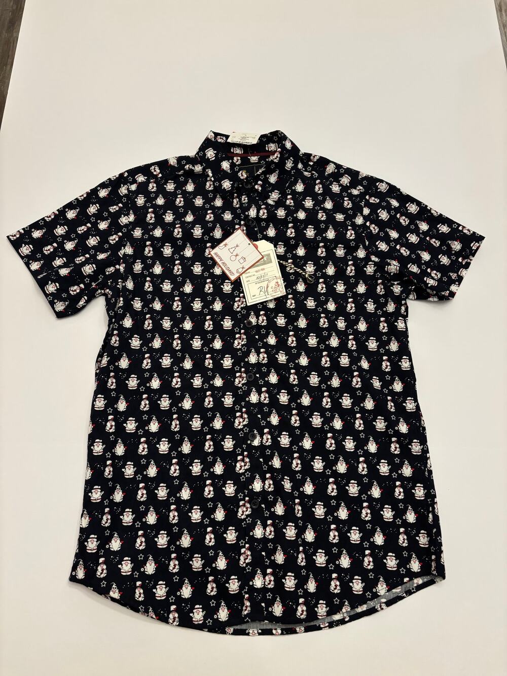 Rugby University Mens Small Santa Christmas Holiday Button Up Shirt NWT
